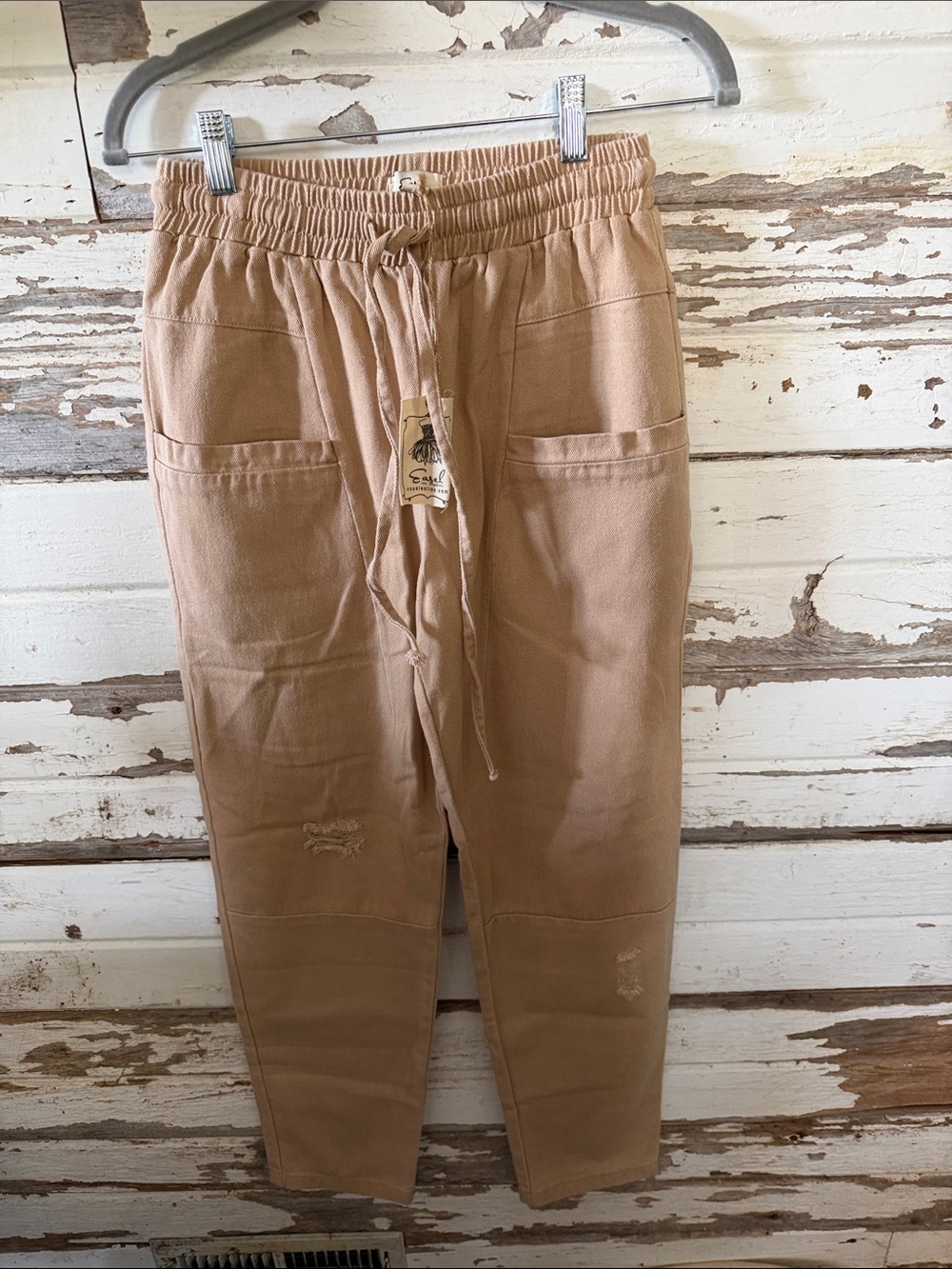 easel Women's Straight Leg Drawstring Pants in Tan